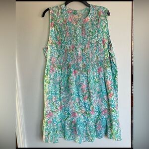 Linda Anderson Floral Sleeveless Dress Flattering 100% Cotton lined